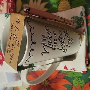 This Nurse Runs on Coffee and Faith- mug and pen gift set